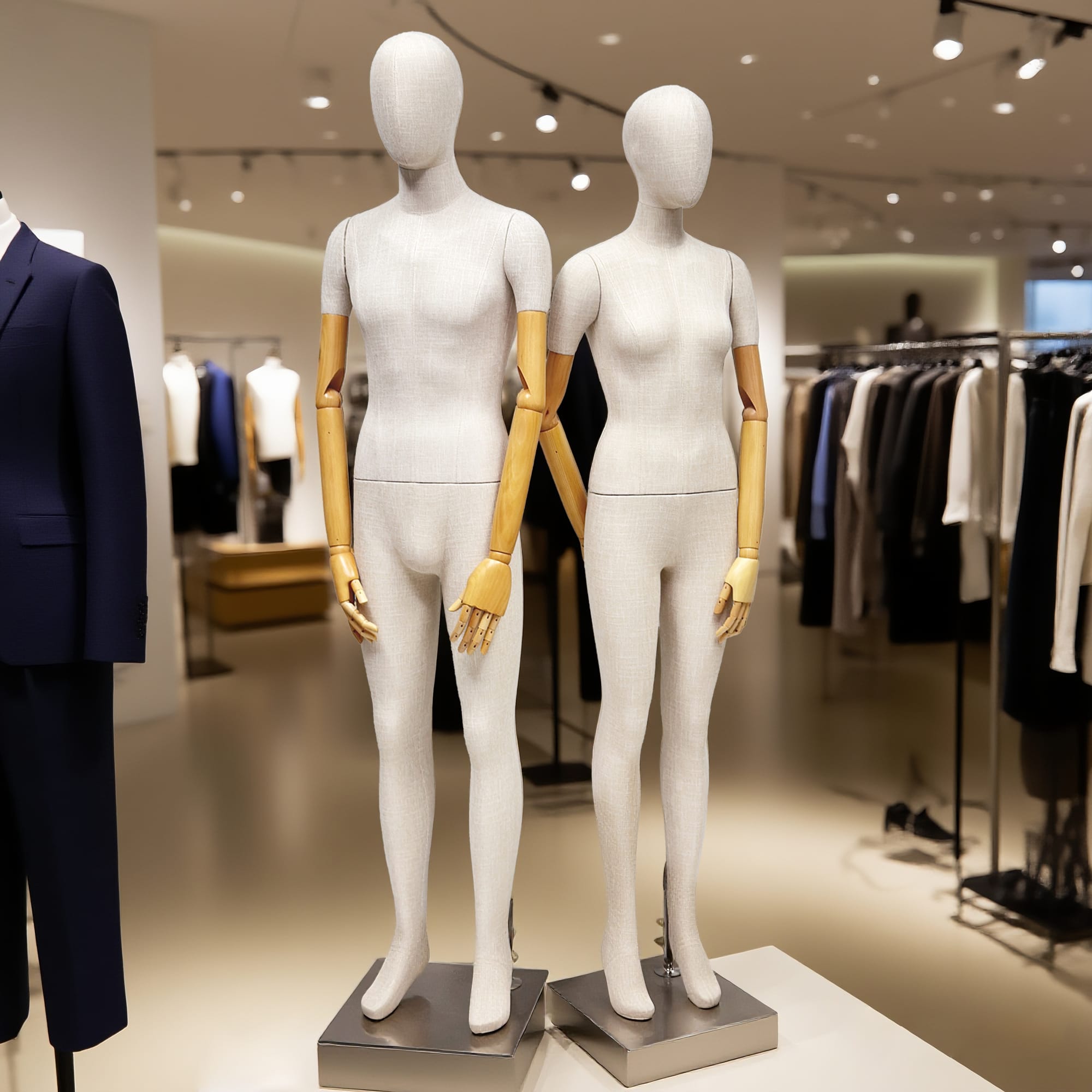 DE-LIANGのガラス繊維の短い腕が付いている贅沢な女性男性の完全なボディのタケベージュ麻布の表示マネキンManiquinのヴィンテージ、宝石類の胸部の表示1 PC