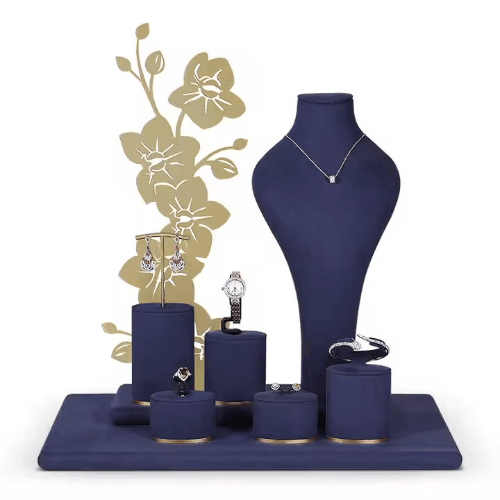 DE-LIANG の窓ショーの新しい到着の宝石類の陳列台のスエードの物質的なネックレスの胸像のための宝石類の表示セット