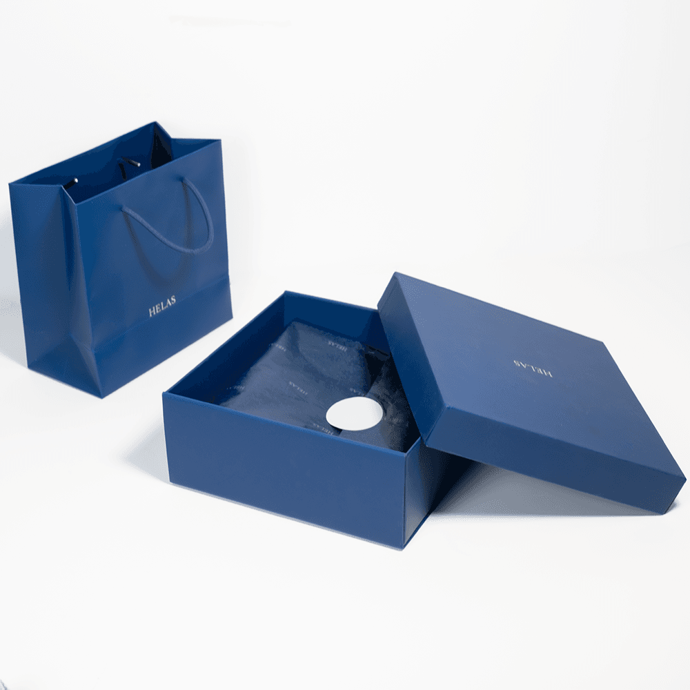 DE-LIANG Luxury Blue Velvet Jewelry Gift Box with Bronzing Logo Envelope Style Packaging | Lid & Base Design | Ideal for Rings, Necklaces, and Premium Gifting