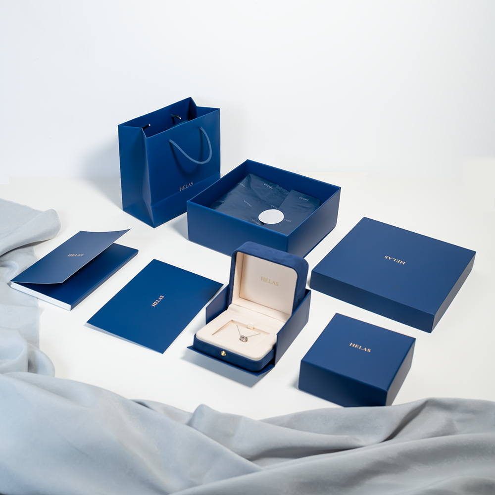 DE-LIANG Luxury Blue Velvet Jewelry Gift Box with Bronzing Logo Envelope Style Packaging | Lid & Base Design | Ideal for Rings, Necklaces, and Premium Gifting