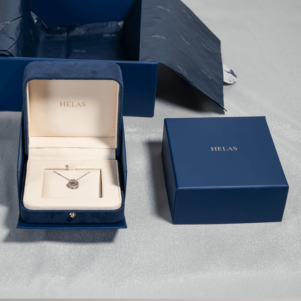 DE-LIANG Luxury Blue Velvet Jewelry Gift Box with Bronzing Logo Envelope Style Packaging | Lid & Base Design | Ideal for Rings, Necklaces, and Premium Gifting