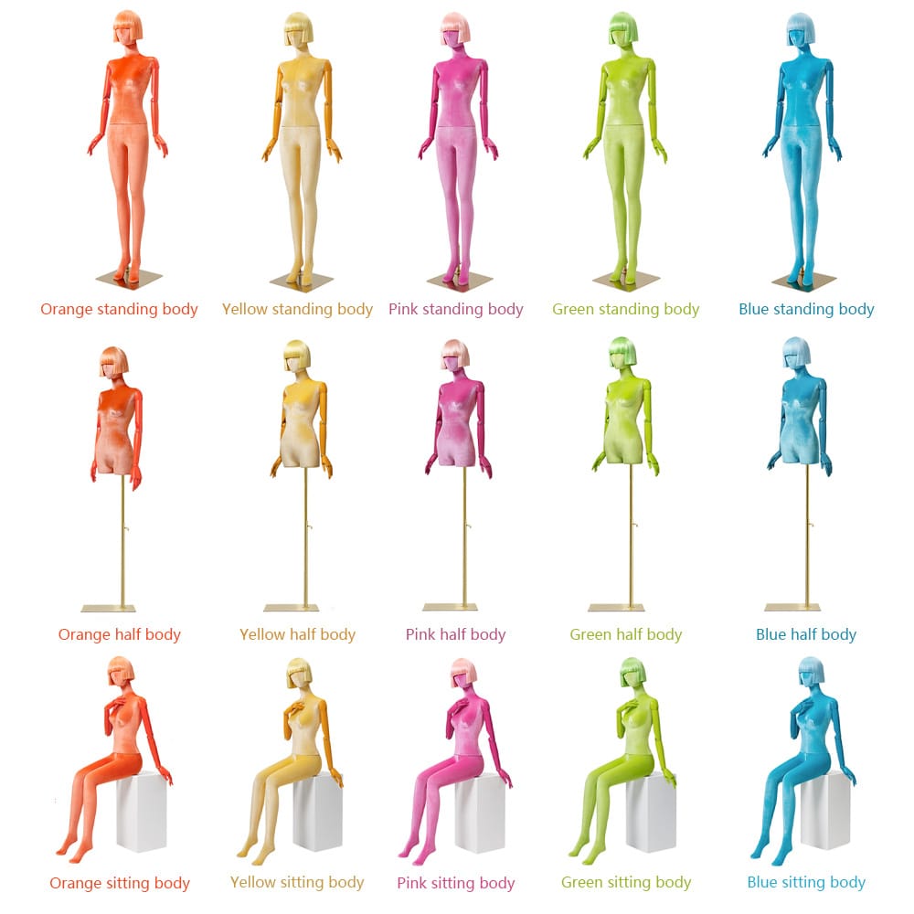 DE-LIANG Роскошные женские полное тело манекен, красочные бархат ткань дисплей платье форма модель для бутика дисплей, манекен торс с деревянной рукой