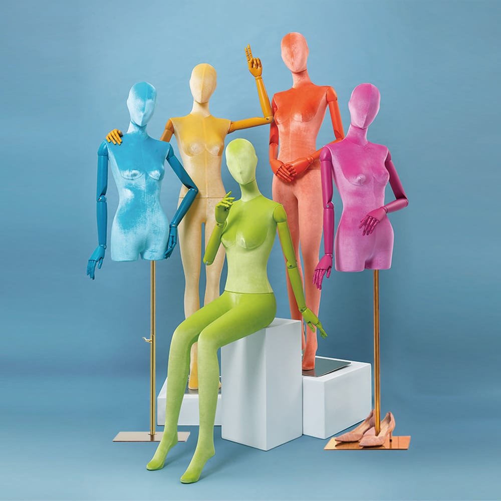 DE-LIANG Роскошные женские полное тело манекен, красочные бархат ткань дисплей платье форма модель для бутика дисплей, манекен торс с деревянной рукой