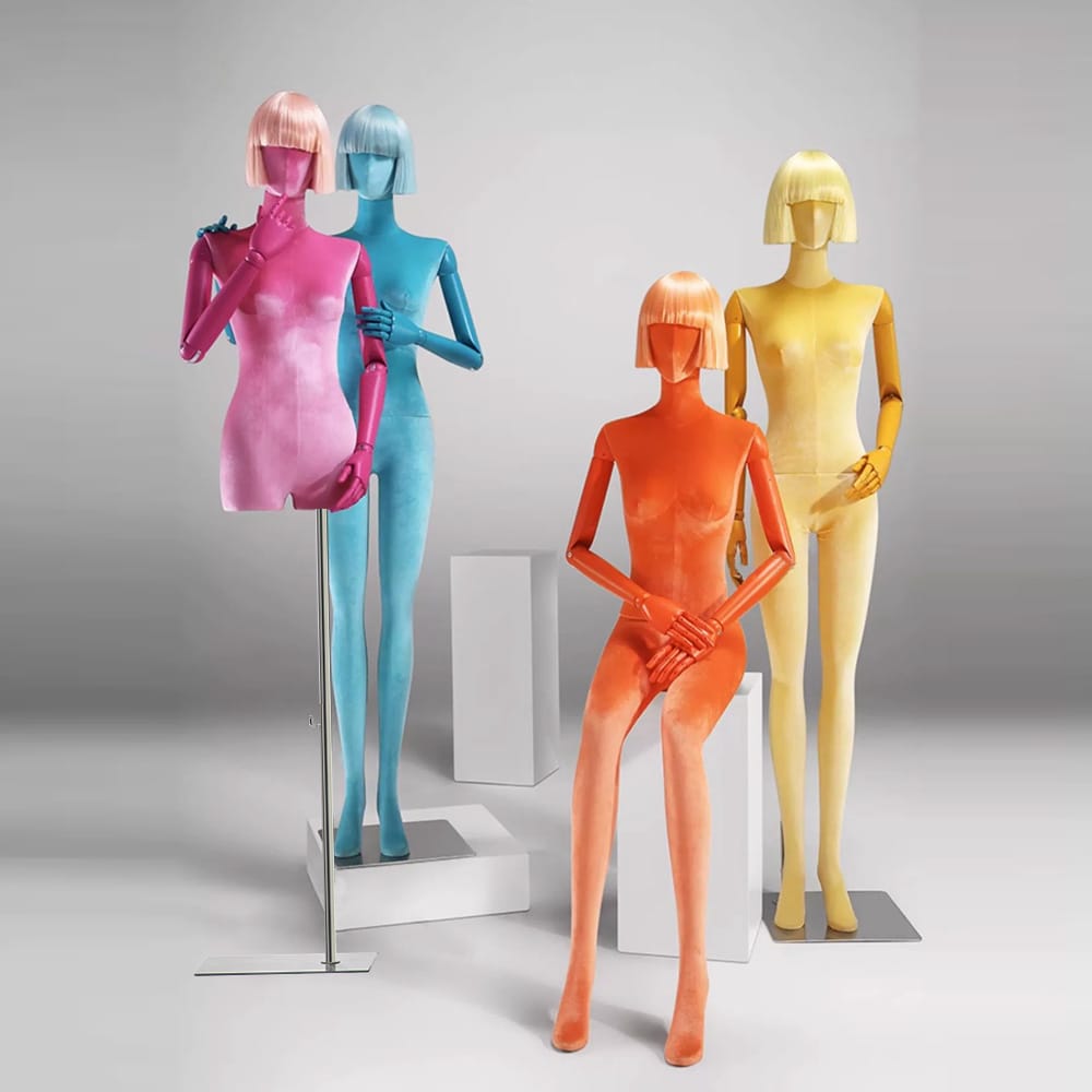 DE-LIANG Роскошные женские полное тело манекен, красочные бархат ткань дисплей платье форма модель для бутика дисплей, манекен торс с деревянной рукой