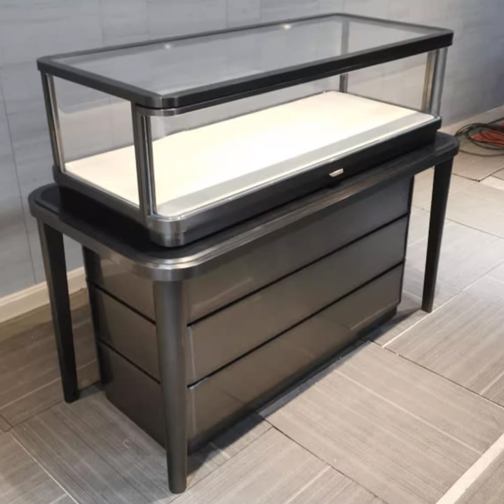 DE-LIANG Luxury Jewellery Shop Interior Design Luxury High-End Stainless Steel Glass Jewelry Display Showcase Jewelry Display Cabinet
