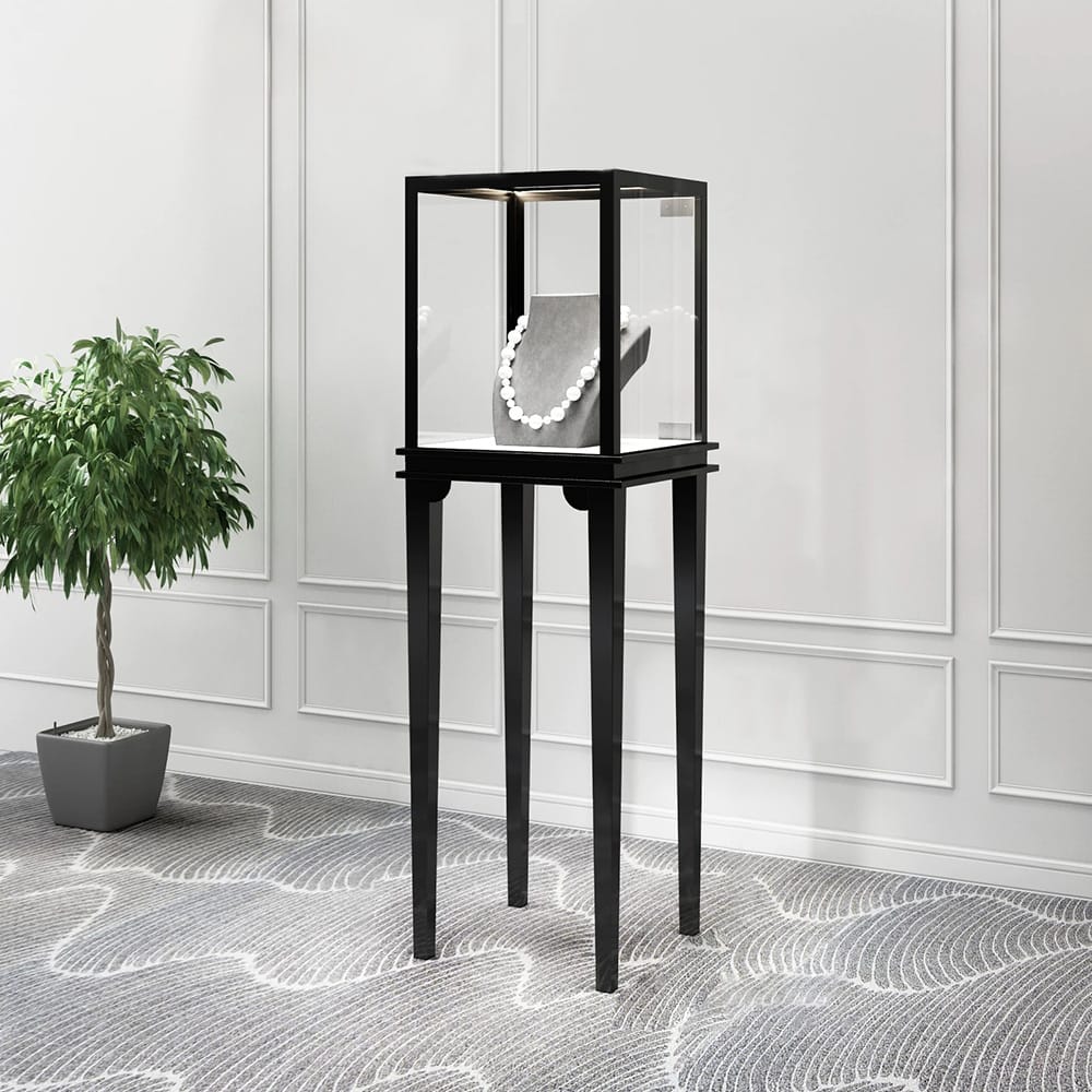 DE-LIANG customized gold stainless steel high-end jewelry display cabinets with LED lights