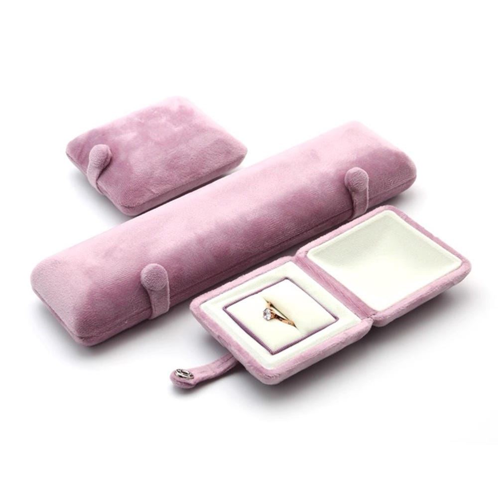 Pink & Green Velvet Snap Jewelry Box – Portable Storage for Rings & Necklaces, Multi-Size Set for Engagement, Wedding & Gift Giving