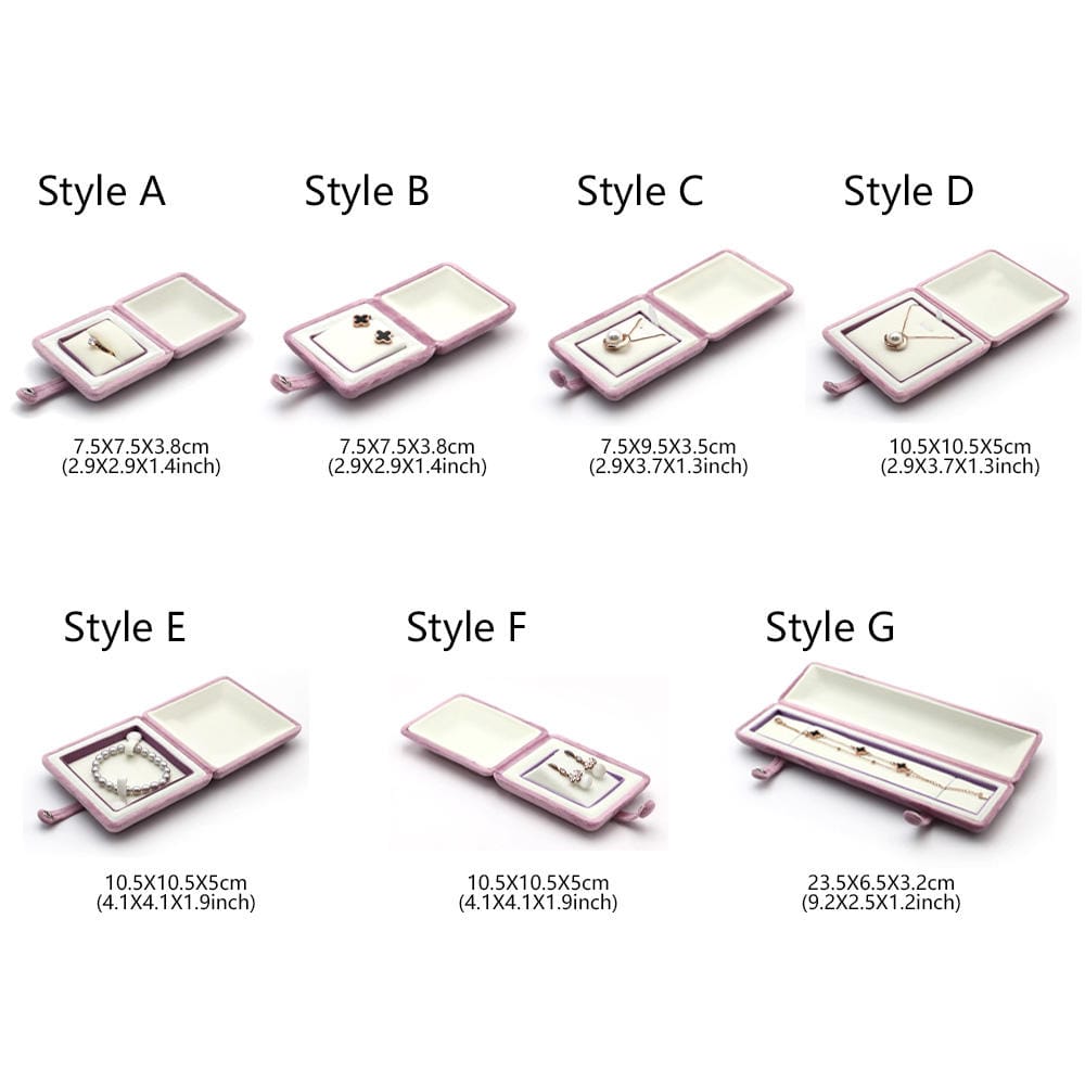 Pink & Green Velvet Snap Jewelry Box – Portable Storage for Rings & Necklaces, Multi-Size Set for Engagement, Wedding & Gift Giving