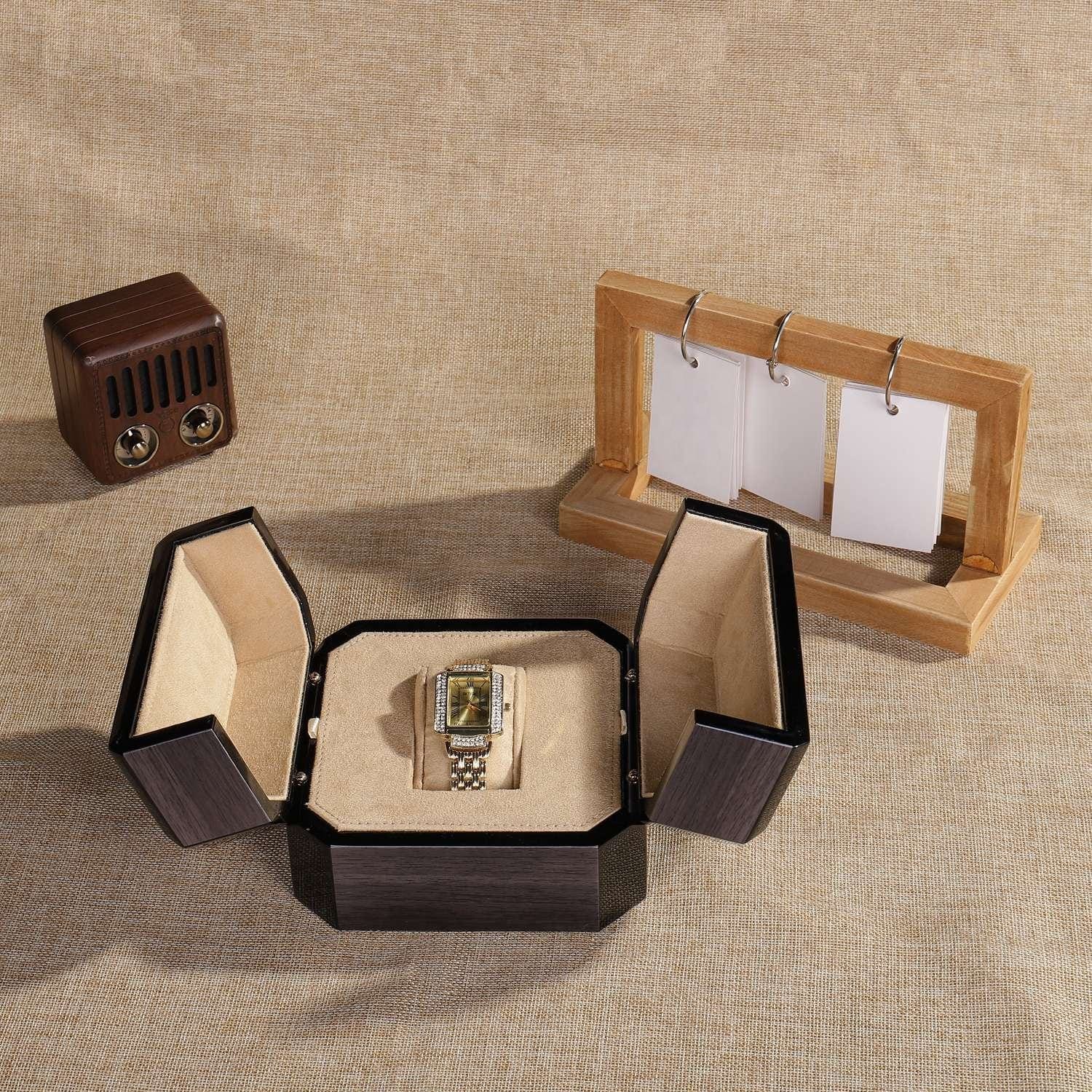 Wholesale Custom Wooden Watch Box - Retro Design with Gold Frame, 130×130×105mm Size
