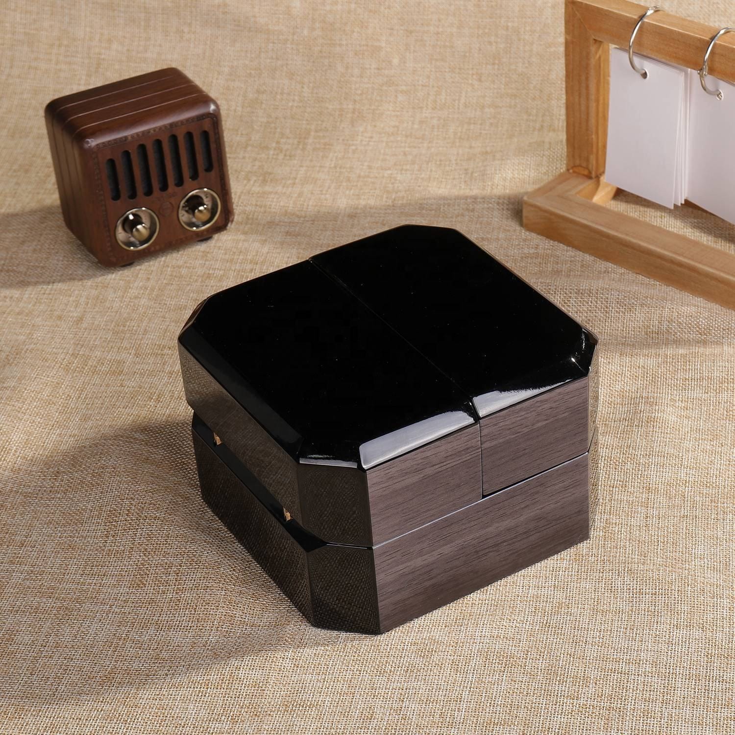 Wholesale Custom Wooden Watch Box - Retro Design with Gold Frame, 130×130×105mm Size