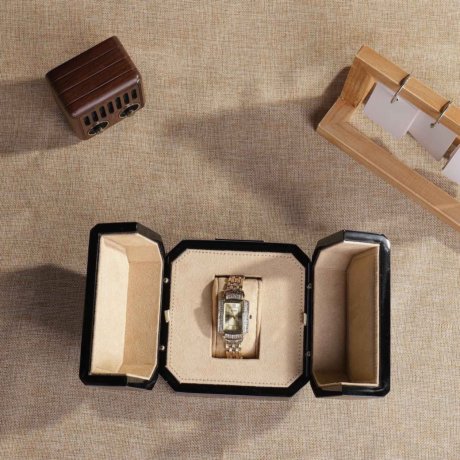 Wholesale Custom Wooden Watch Box - Retro Design with Gold Frame, 130×130×105mm Size