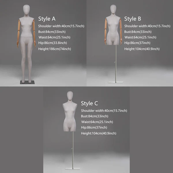 リネン仕上げ女性マネキン (フル/ハーフボディ) - 小売のための調節可能な腕を持つガラス繊維トルソー