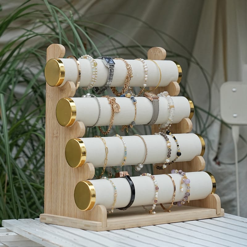 Luxury Rubber Wood Bracelet Display Organizer - Rounded Design for Bracelets, Bangles (Home & Store Use)