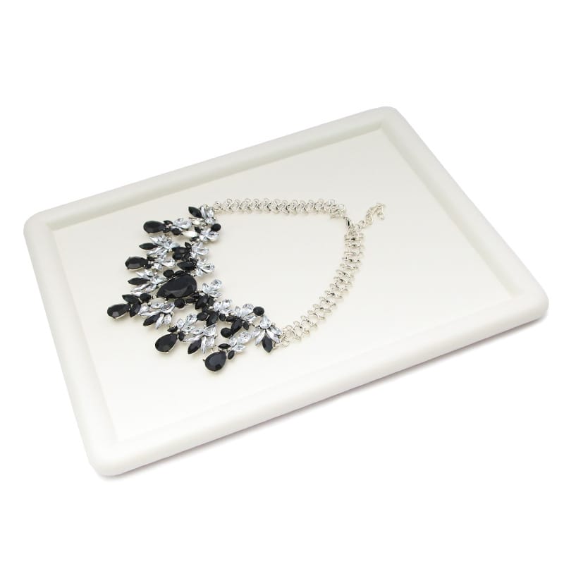 Elegant Rectangular Jewelry Tray - PU Leather & Microfiber Display Rack for Precious Accessories