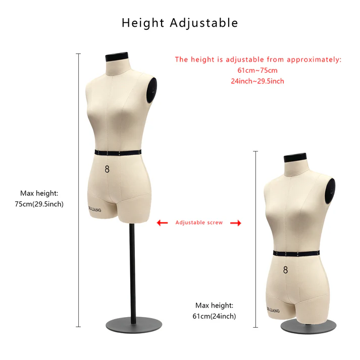 Half-Scale Sewing Dress Form (Size 8) – Mini Female Mannequin with Adjustable Height for Draping