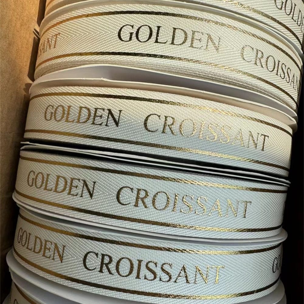 Custom 3D Gold Foil Logo Ribbon - 245 Colors, 6-50mm Width for Wedding & Brand Packaging
