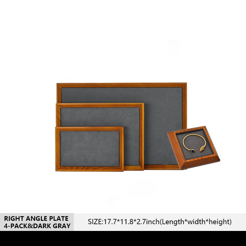 Multi-Piece Solid Wood Jewelry Organizer Tray - Dark/Light Gray Flannelette for Home & Retail Displays