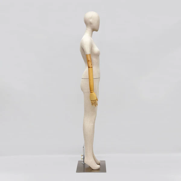 Bamboo Linen Full-Body Mannequin – Adjustable Wooden Arms & Metal Base for Retail Displays