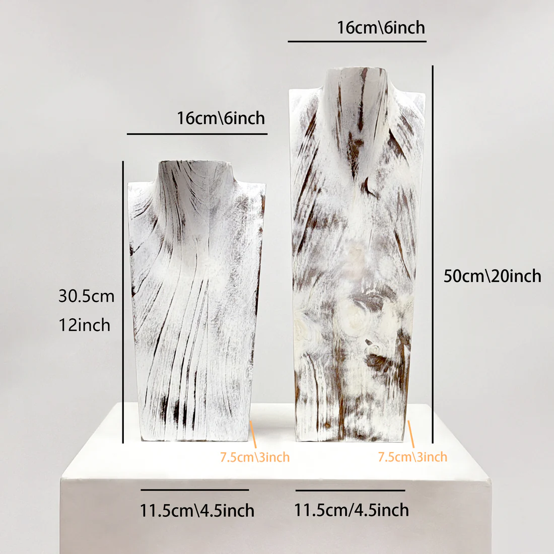 Solid Wood Jewelry Display Bust Stand for Necklaces Chains, 30.5cm/50cm Sizes Matte White