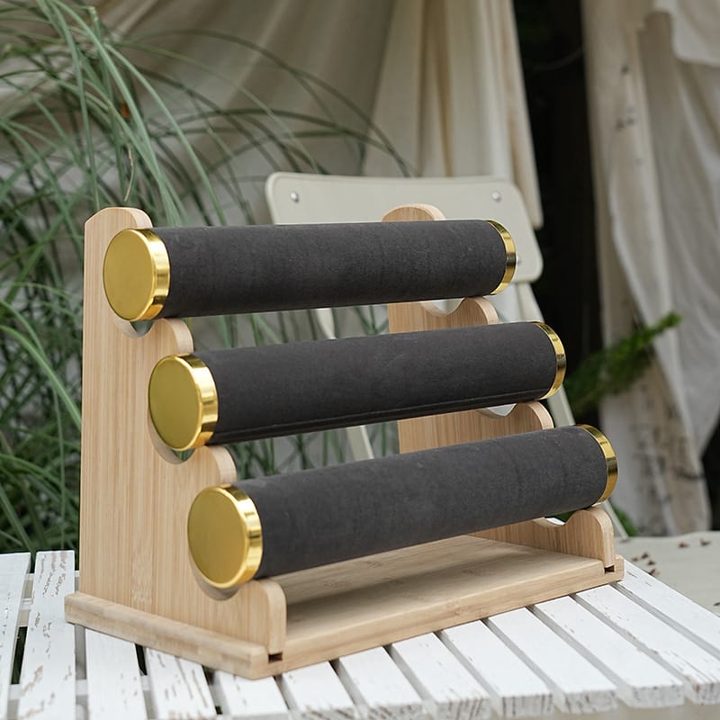 Luxury Rubber Wood Bracelet Display Organizer - Rounded Design for Bracelets, Bangles (Home & Store Use)