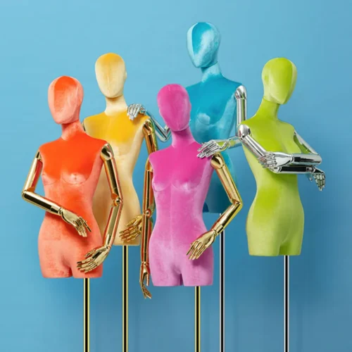 Luxury Velvet Female Torso Mannequin – 80cm Bust with Silver/Gold Hands for Apparel