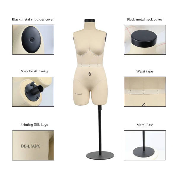 Half-Scale US Size 6 Dress Form – Metal Base Mannequin for Trouser & Lingerie Sewing