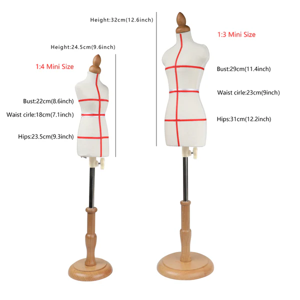 Mini mannequins multitailles (1:2/1:3/1:4) - Mannequins en mousse entièrement fixables, adaptés au drapage et à la couture