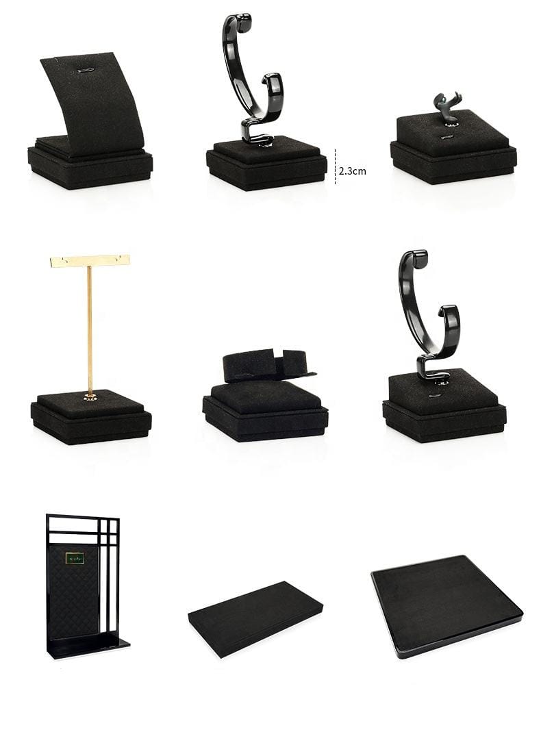 Metal & Superfiber Jewelry Display Set - Black/Luxury Style for High-End Jewelry Shops