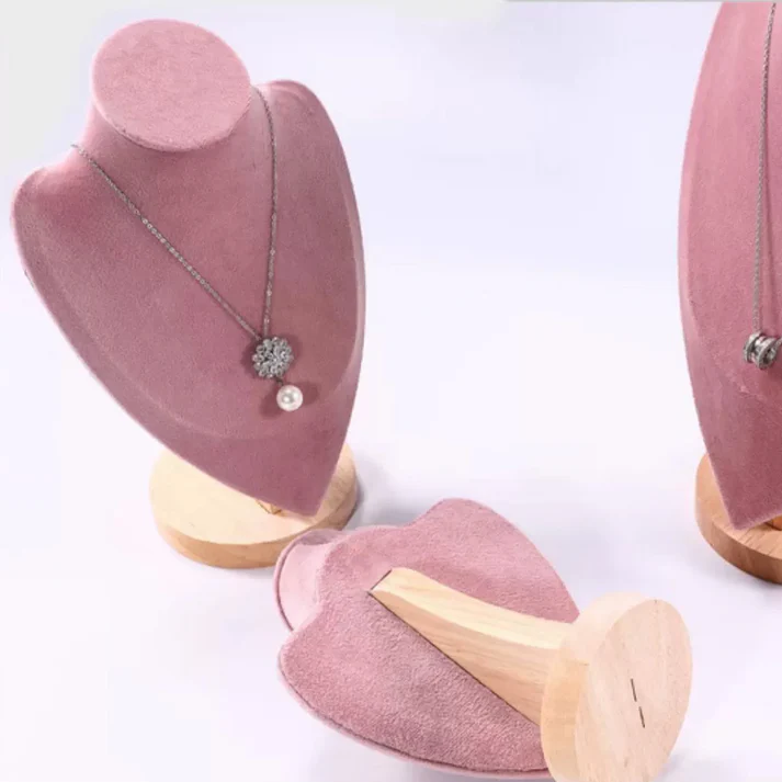 高級ベルベット・ジュエリー・ディスプレイ・バスト - 店舗カウンター用グリーン/ベージュ/ピンク