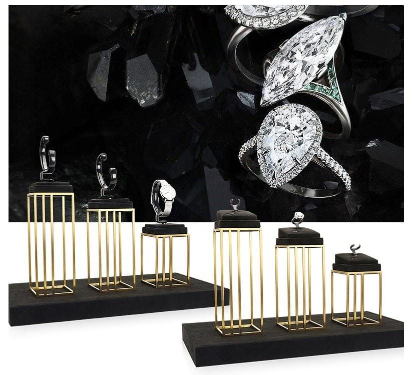 Metal & Superfiber Jewelry Display Set - Black/Luxury Style for High-End Jewelry Shops