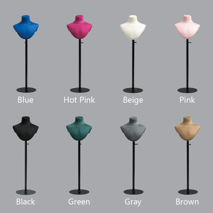 Adjustable Height Velvet Jewelry Display Bust – Fiberglass Core for Store Counters