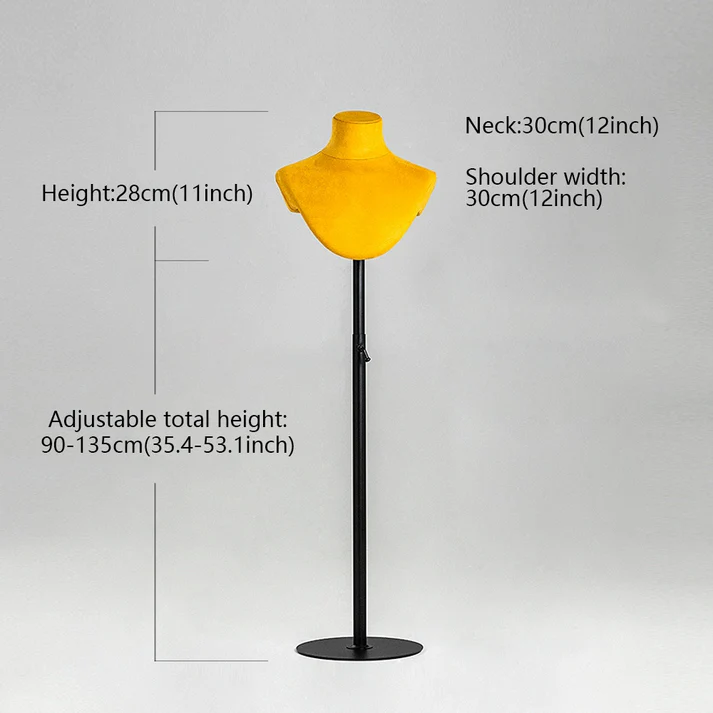 Adjustable Height Velvet Jewelry Display Bust – Fiberglass Core for Store Counters