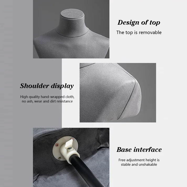 Adjustable Height Velvet Jewelry Display Bust – Fiberglass Core for Store Counters