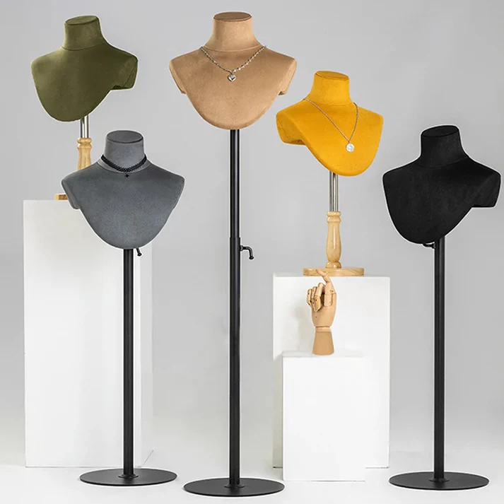 Adjustable Height Velvet Jewelry Display Bust – Fiberglass Core for Store Counters