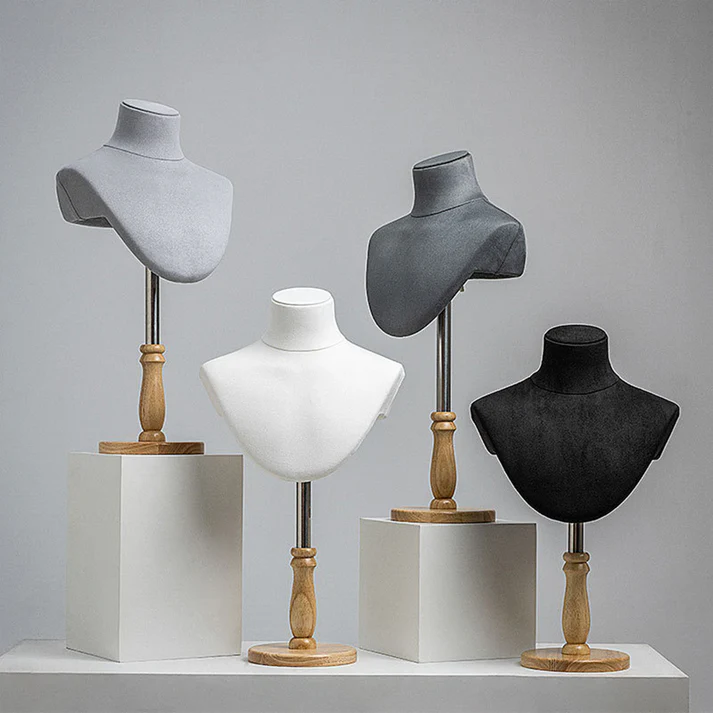 Adjustable Height Velvet Jewelry Display Bust – Fiberglass Core for Store Counters