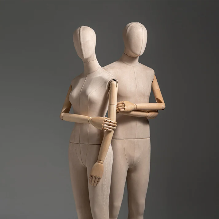 Beige Velvet Full-Body Family Mannequin Set – Adult (Male/Female) & Kid Sizes for Retail Displays