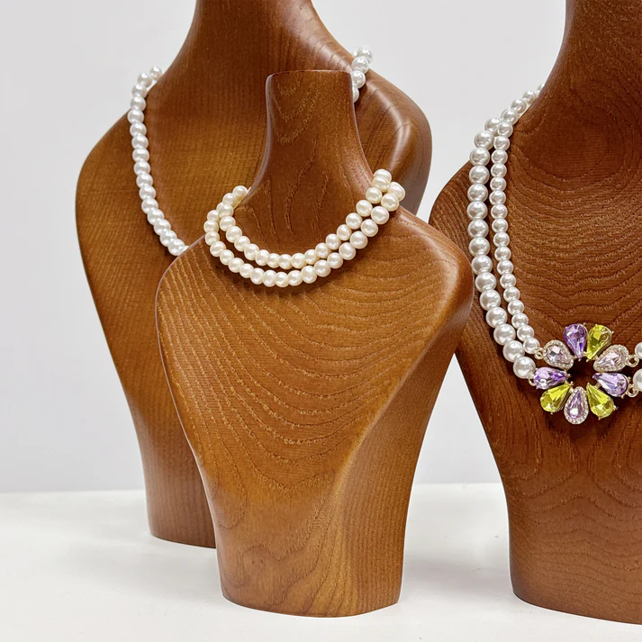 Vintage Jewelry Bust Stand – Solid Wood for Necklaces & Photography