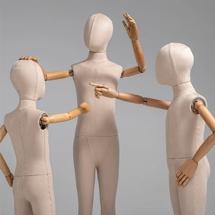 Beige Velvet Full-Body Family Mannequin Set – Adult (Male/Female) & Kid Sizes for Retail Displays