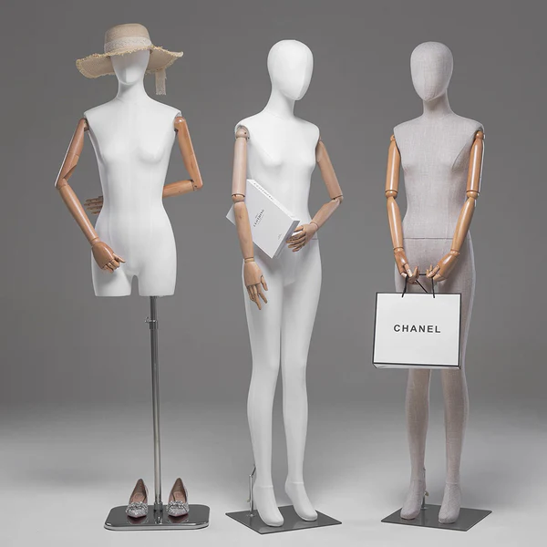 リネン仕上げ女性マネキン (フル/ハーフボディ) - 小売のための調節可能な腕を持つガラス繊維トルソー