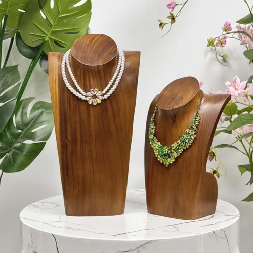 Vintage Jewelry Bust Stand – Solid Wood for Store Windows & Necklaces