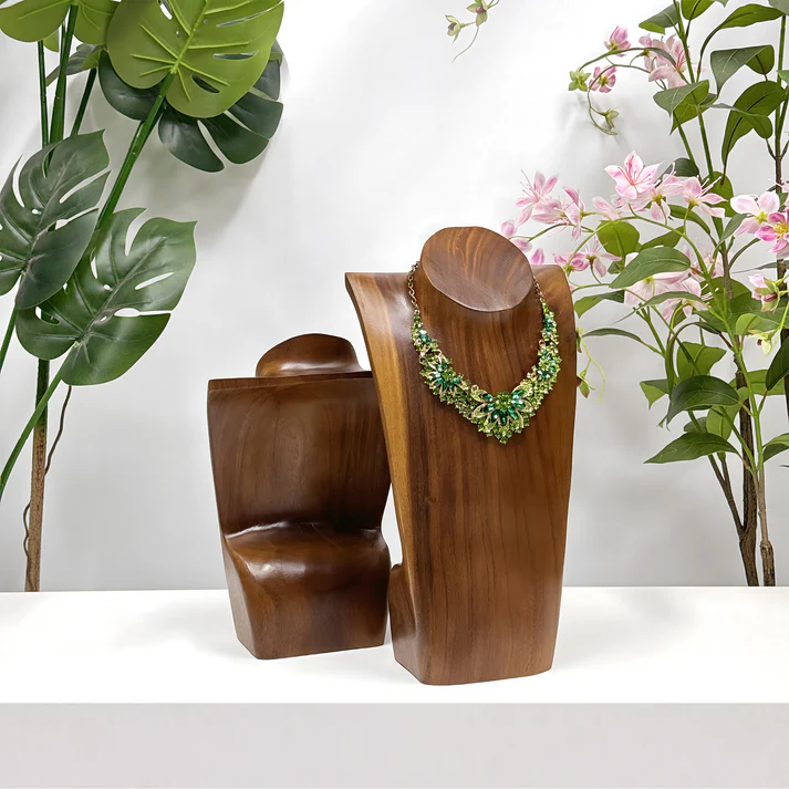 Vintage Jewelry Bust Stand – Solid Wood for Store Windows & Necklaces