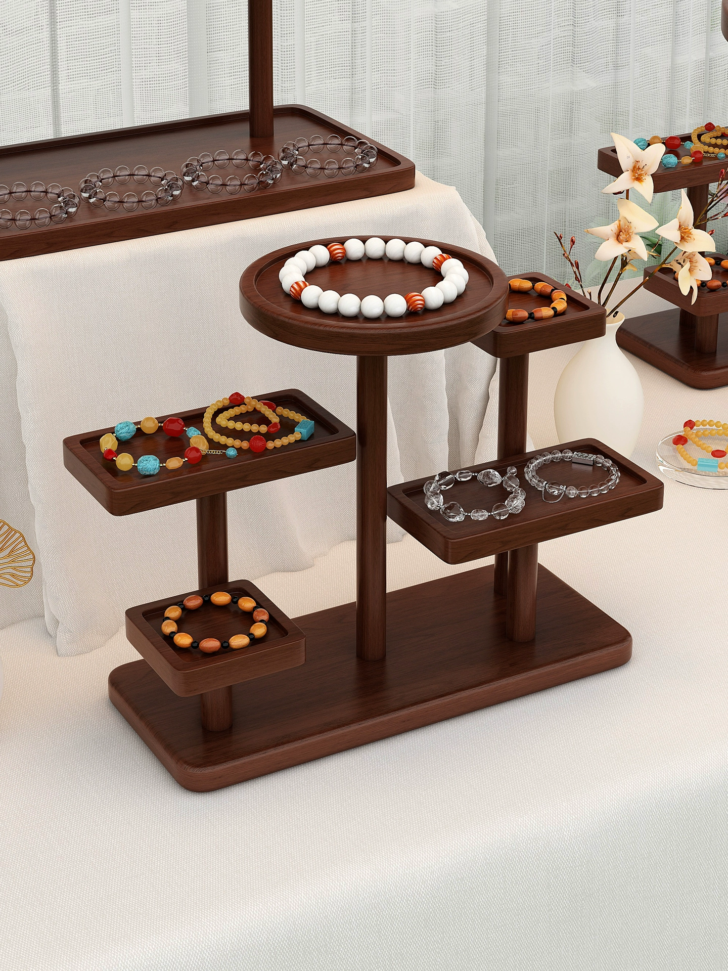 Multi-Layer 3D Staggered Jewelry Rack – Solid Wood for Bracelets, Bangles & Accessories