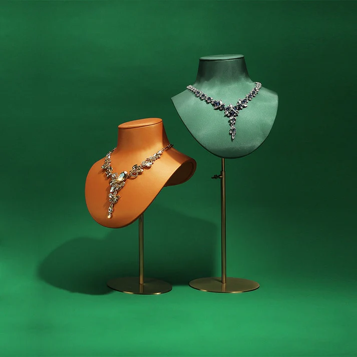 Premium Fiberglass Jewelry Bust Stand – Soft Leather Wrap & Adjustable Height for Displays