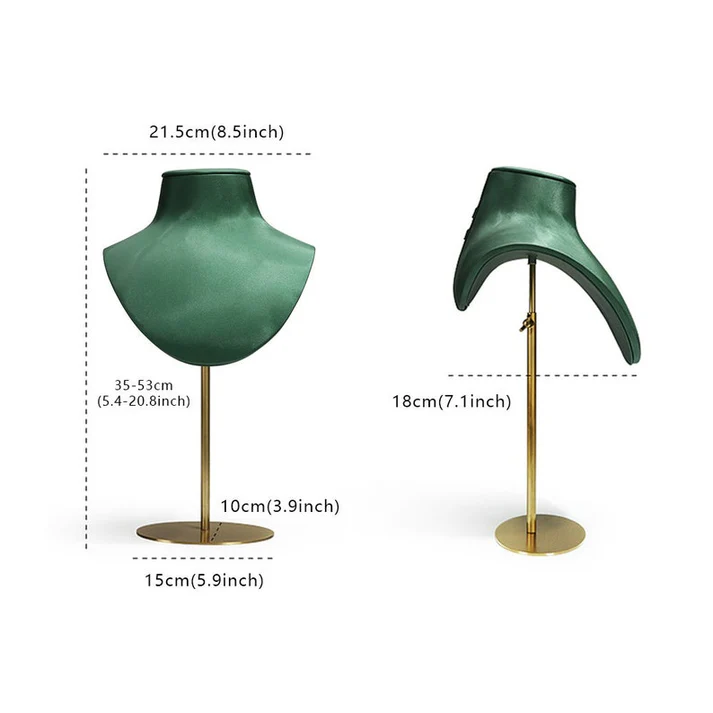 Premium Fiberglass Jewelry Bust Stand – Soft Leather Wrap & Adjustable Height for Displays