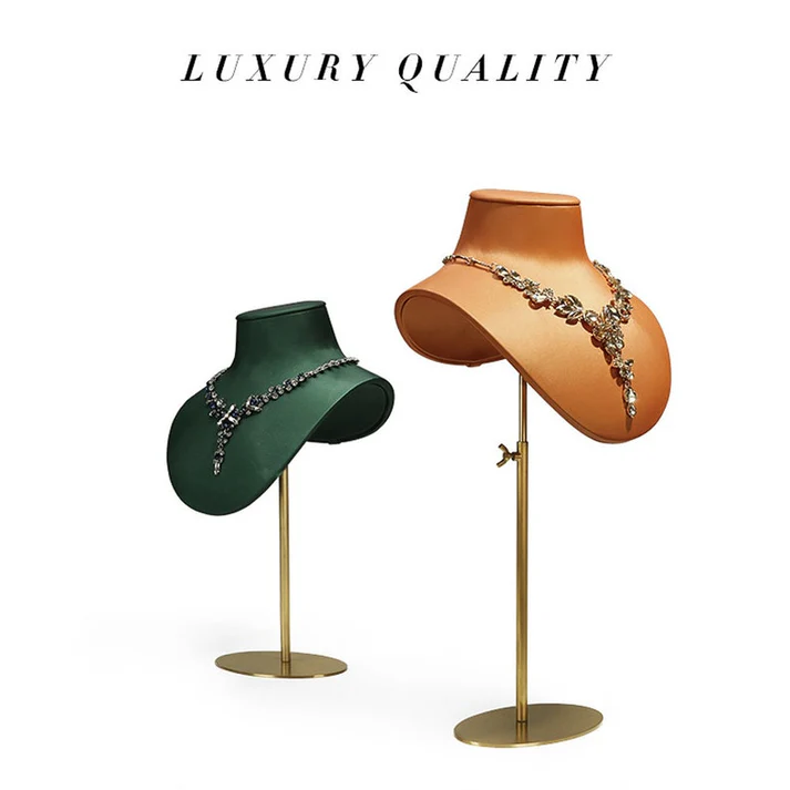 Premium Fiberglass Jewelry Bust Stand – Soft Leather Wrap & Adjustable Height for Displays