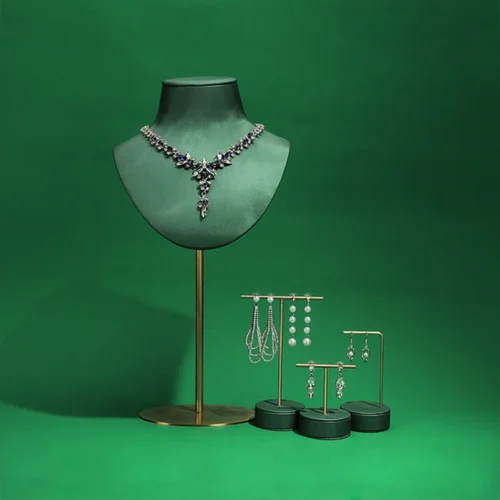 プレミアム・ファイバーグラス・ジュエリー・バスト・スタンド - ソフト・レザー・ラップ＆高さ調節可能ディスプレイ用