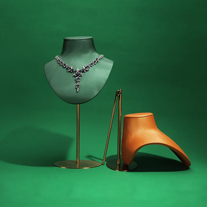 Premium Fiberglass Jewelry Bust Stand – Soft Leather Wrap & Adjustable Height for Displays
