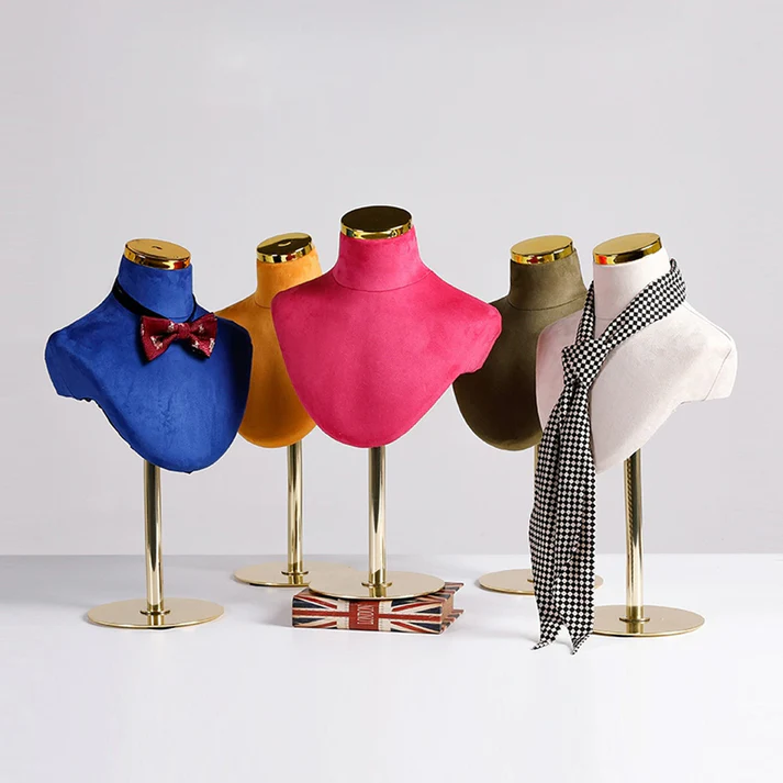 Luxury Velvet-Wrapped Jewelry Display Bust – Adjustable Metal Base for Necklaces & Scarves