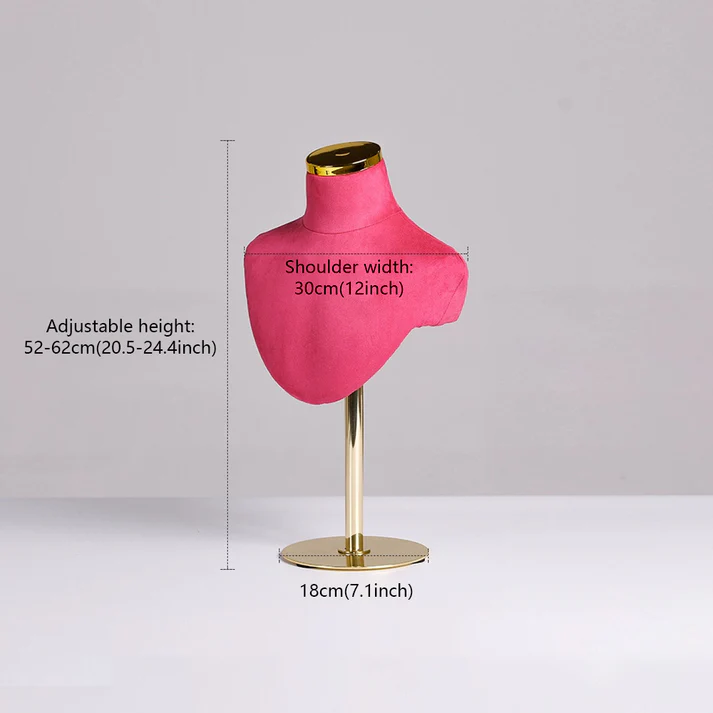 Luxury Velvet-Wrapped Jewelry Display Bust – Adjustable Metal Base for Necklaces & Scarves
