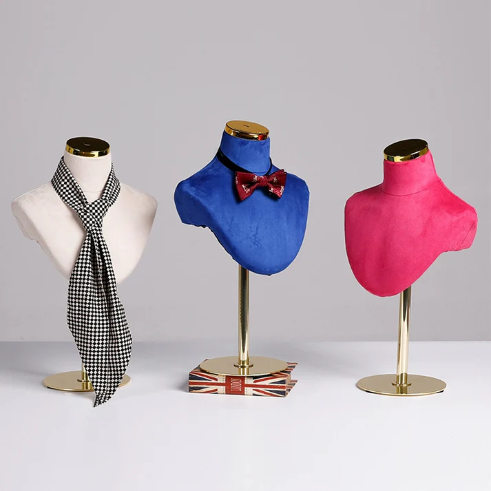 Luxury Velvet-Wrapped Jewelry Display Bust – Adjustable Metal Base for Necklaces & Scarves